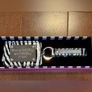 NIB GRANDWAY Zebra Print Luggage Tag/Matching Rhinestone Keychain